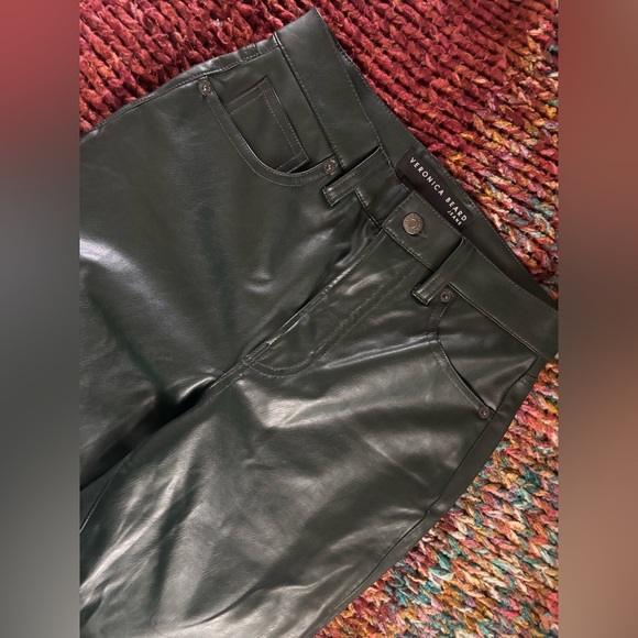 Veronica Beard Forest Green Vegan Leather Jean